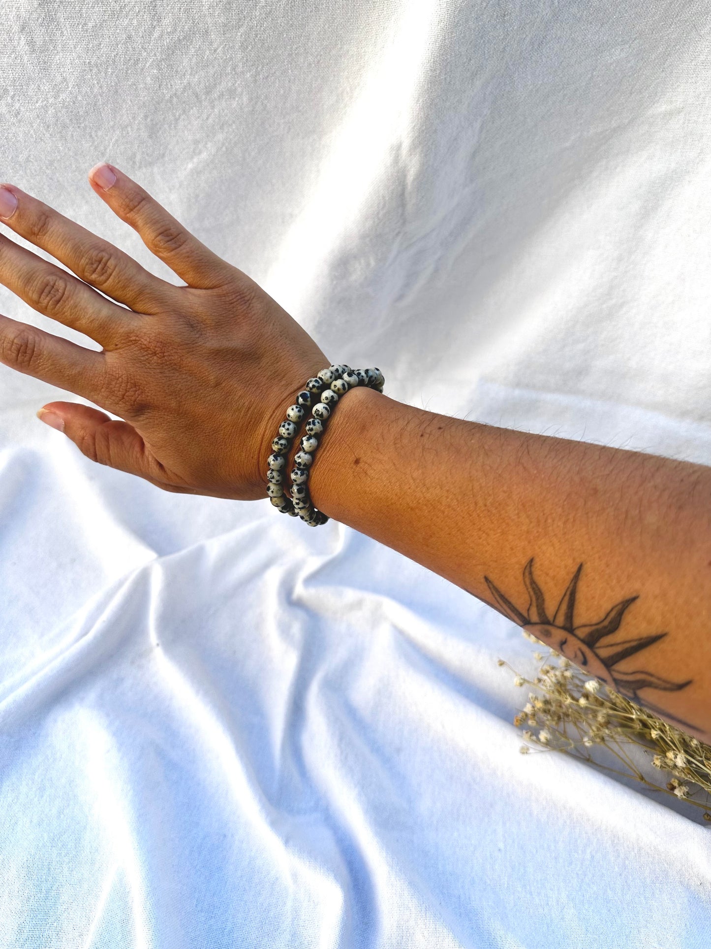 Bracelet perle Jaspe Dalmatien 🌟 Apaisement, Courage, Protection
